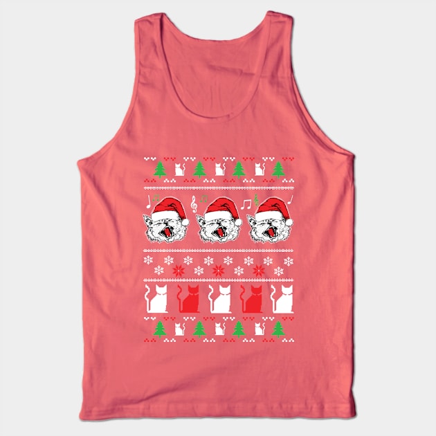 Funny Christmas Sweater Cats for Cat Owners Tank Top by HungryDinoDesign